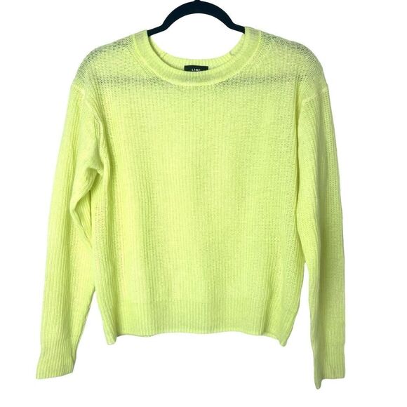Line the Label Ribbed Crewneck Cashmere Sweater Citron Neon Yellow